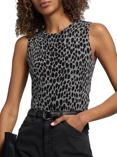 Nili Lotan Women's Nessa Cheetah Print Cashmere Tank - Pebble Grey Heather Black - Size XL | Thumbnail 6 Nili Lotan Women's Nessa Cheetah Print Cashmere Tank - Pebble Grey Heather Black - Size XL | Thumbnail 6