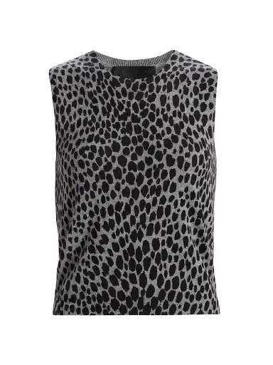 Nili Lotan Women's Nessa Cheetah Print Cashmere Tank - Pebble Grey Heather Black - Size XL | Thumbnail 1 Nili Lotan Women's Nessa Cheetah Print Cashmere Tank - Pebble Grey Heather Black - Size XL | Thumbnail 1