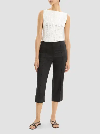 Theory Women's Linen-Blend Slit Capri Pants - Black | Thumbnail 2 Theory Women's Linen-Blend Slit Capri Pants - Black | Thumbnail 2