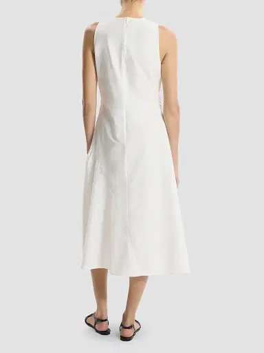 Theory Women's Asymmetrical Ruched Soft Lawn Midi-Dress - White | Thumbnail 3 Theory Women's Asymmetrical Ruched Soft Lawn Midi-Dress - White | Thumbnail 3