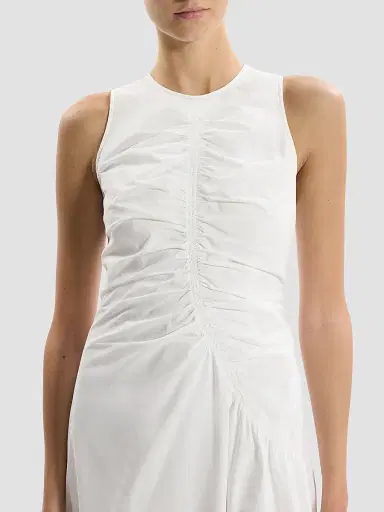 Theory Women's Asymmetrical Ruched Soft Lawn Midi-Dress - White | Thumbnail 4 Theory Women's Asymmetrical Ruched Soft Lawn Midi-Dress - White | Thumbnail 4