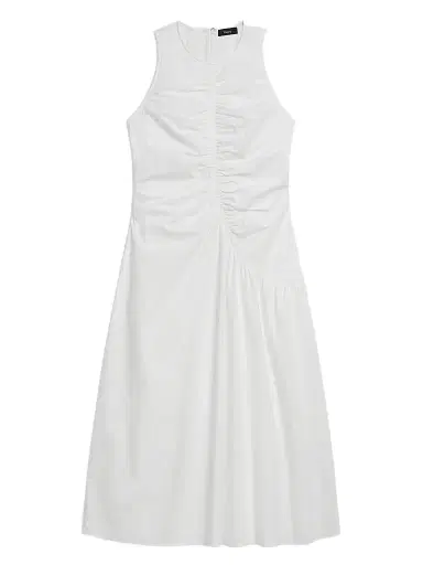 Theory Women's Asymmetrical Ruched Soft Lawn Midi-Dress - White | Thumbnail 1 Theory Women's Asymmetrical Ruched Soft Lawn Midi-Dress - White | Thumbnail 1