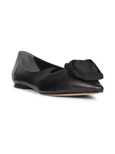 Roger Vivier Women's I Love Vivier Rose Leather Ballerina Flats - Nero | Thumbnail 2 Roger Vivier Women's I Love Vivier Rose Leather Ballerina Flats - Nero | Thumbnail 2