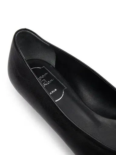 Roger Vivier Women's I Love Vivier Rose Leather Ballerina Flats - Nero | Thumbnail 4 Roger Vivier Women's I Love Vivier Rose Leather Ballerina Flats - Nero | Thumbnail 4