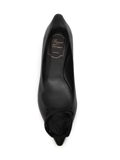 Roger Vivier Women's I Love Vivier Rose Leather Ballerina Flats - Nero | Thumbnail 5 Roger Vivier Women's I Love Vivier Rose Leather Ballerina Flats - Nero | Thumbnail 5