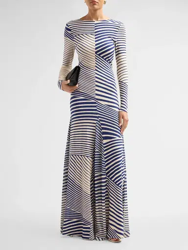 Silvia Tcherassi Women's Basia Abstract Striped Jersey Long-Sleeve Maxi Dress - Blue Stripes - Size Large | Thumbnail 2 Silvia Tcherassi Women's Basia Abstract Striped Jersey Long-Sleeve Maxi Dress - Blue Stripes - Size Large | Thumbnail 2