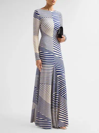 Silvia Tcherassi Women's Basia Abstract Striped Jersey Long-Sleeve Maxi Dress - Blue Stripes - Size Large | Thumbnail 4 Silvia Tcherassi Women's Basia Abstract Striped Jersey Long-Sleeve Maxi Dress - Blue Stripes - Size Large | Thumbnail 4