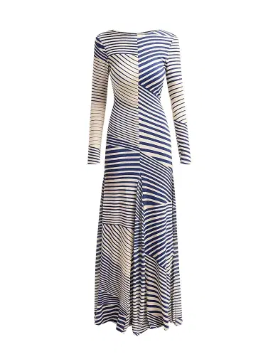 Silvia Tcherassi Women's Basia Abstract Striped Jersey Long-Sleeve Maxi Dress - Blue Stripes - Size Large | Thumbnail 1 Silvia Tcherassi Women's Basia Abstract Striped Jersey Long-Sleeve Maxi Dress - Blue Stripes - Size Large | Thumbnail 1