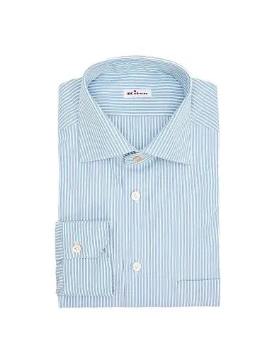 Kiton Men's Striped Cotton Shirt - Cornflower Blue - Size 17 | Thumbnail 1 Kiton Men's Striped Cotton Shirt - Cornflower Blue - Size 17 | Thumbnail 1