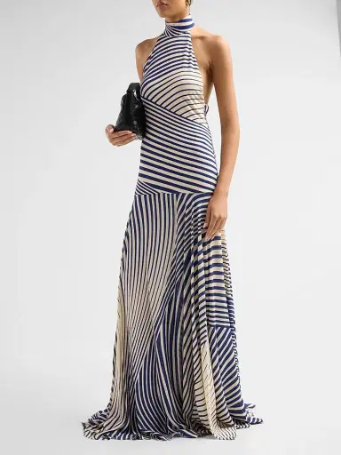 Silvia Tcherassi Women's Leonore Multi-Striped Halter Maxi Dress - Blue Stripes - Size Medium | Thumbnail 4 Silvia Tcherassi Women's Leonore Multi-Striped Halter Maxi Dress - Blue Stripes - Size Medium | Thumbnail 4