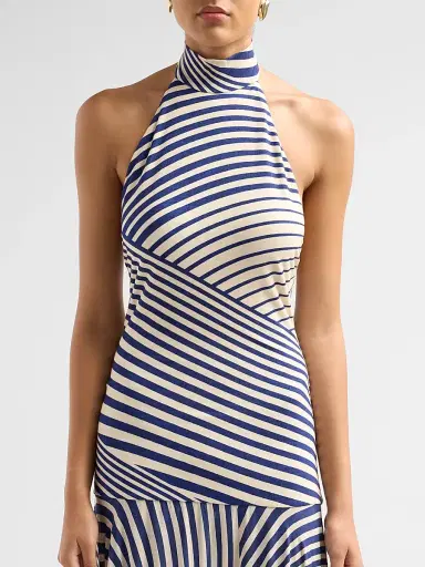 Silvia Tcherassi Women's Leonore Multi-Striped Halter Maxi Dress - Blue Stripes - Size Medium | Thumbnail 5 Silvia Tcherassi Women's Leonore Multi-Striped Halter Maxi Dress - Blue Stripes - Size Medium | Thumbnail 5