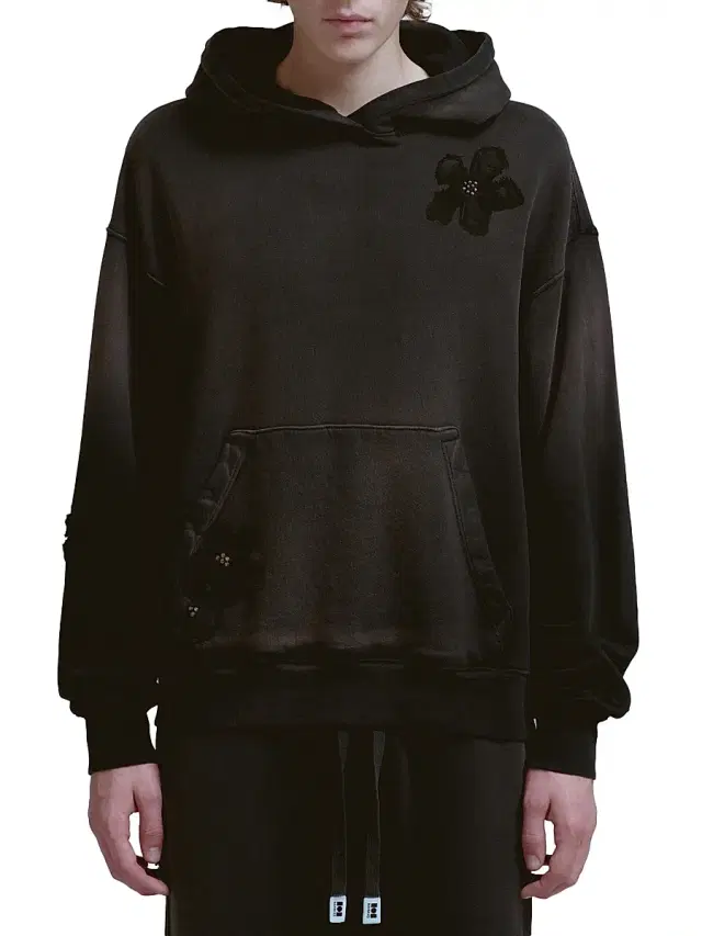 Men's Flower-Patch Cotton Hoodie - Aged Black Men's Flower-Patch Cotton Hoodie - Aged Black