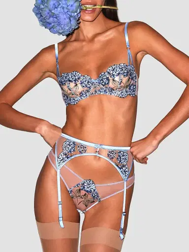 Fleur du Mal Women's Hydrangea Embroidery Garter Belt - Petal Blue - Size Large | Thumbnail 2 Fleur du Mal Women's Hydrangea Embroidery Garter Belt - Petal Blue - Size Large | Thumbnail 2