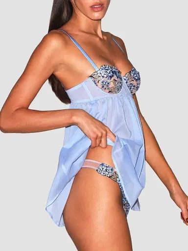 Fleur du Mal Women's Hydrangea Embroidery Cupped Babydoll Nightgown - Petal Blue - Size Large | Thumbnail 5 Fleur du Mal Women's Hydrangea Embroidery Cupped Babydoll Nightgown - Petal Blue - Size Large | Thumbnail 5