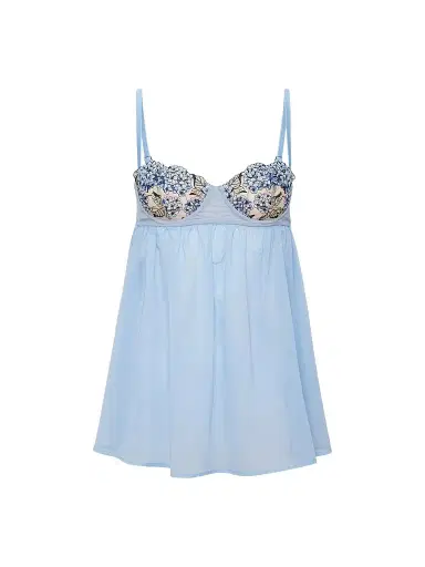 Fleur du Mal Women's Hydrangea Embroidery Cupped Babydoll Nightgown - Petal Blue - Size Large | Thumbnail 1 Fleur du Mal Women's Hydrangea Embroidery Cupped Babydoll Nightgown - Petal Blue - Size Large | Thumbnail 1