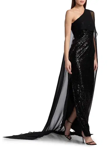 PAMELLA ROLAND Women's Sequined Chiffon Cape-Sleeve Column Gown - Black - Size 12 | Thumbnail 4 PAMELLA ROLAND Women's Sequined Chiffon Cape-Sleeve Column Gown - Black - Size 12 | Thumbnail 4