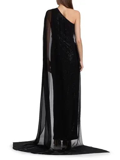 PAMELLA ROLAND Women's Sequined Chiffon Cape-Sleeve Column Gown - Black - Size 12 | Thumbnail 5 PAMELLA ROLAND Women's Sequined Chiffon Cape-Sleeve Column Gown - Black - Size 12 | Thumbnail 5