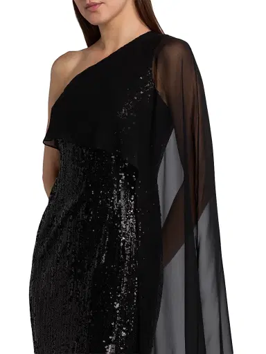 PAMELLA ROLAND Women's Sequined Chiffon Cape-Sleeve Column Gown - Black - Size 12 | Thumbnail 6 PAMELLA ROLAND Women's Sequined Chiffon Cape-Sleeve Column Gown - Black - Size 12 | Thumbnail 6