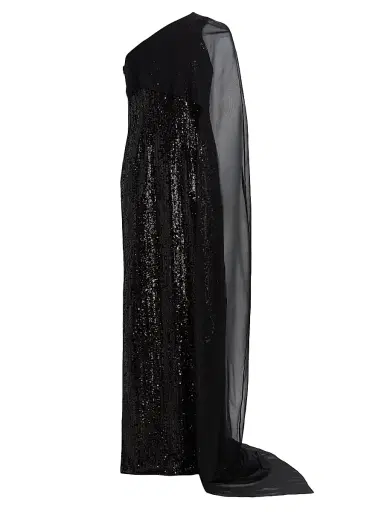 PAMELLA ROLAND Women's Sequined Chiffon Cape-Sleeve Column Gown - Black - Size 12 | Thumbnail 1 PAMELLA ROLAND Women's Sequined Chiffon Cape-Sleeve Column Gown - Black - Size 12 | Thumbnail 1