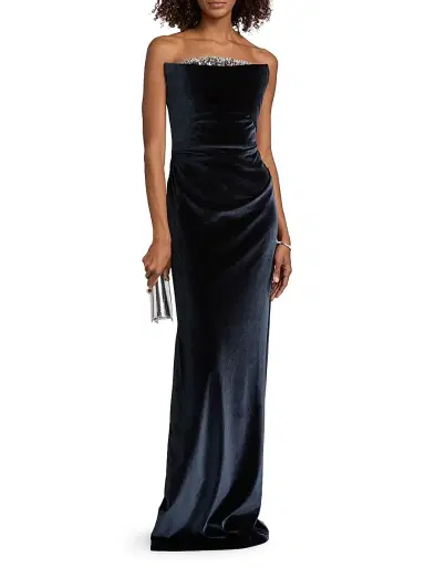 PAMELLA ROLAND Women's Embellished Necklinie Velvet Column Gown - Charcoal Silver - Size 10 | Thumbnail 2 PAMELLA ROLAND Women's Embellished Necklinie Velvet Column Gown - Charcoal Silver - Size 10 | Thumbnail 2