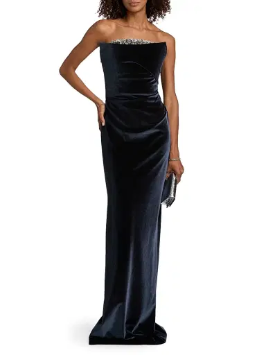 PAMELLA ROLAND Women's Embellished Necklinie Velvet Column Gown - Charcoal Silver - Size 10 | Thumbnail 3 PAMELLA ROLAND Women's Embellished Necklinie Velvet Column Gown - Charcoal Silver - Size 10 | Thumbnail 3