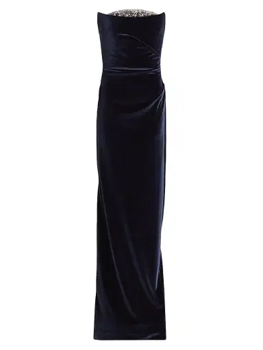 PAMELLA ROLAND Women's Embellished Necklinie Velvet Column Gown - Charcoal Silver - Size 10 | Thumbnail 1 PAMELLA ROLAND Women's Embellished Necklinie Velvet Column Gown - Charcoal Silver - Size 10 | Thumbnail 1