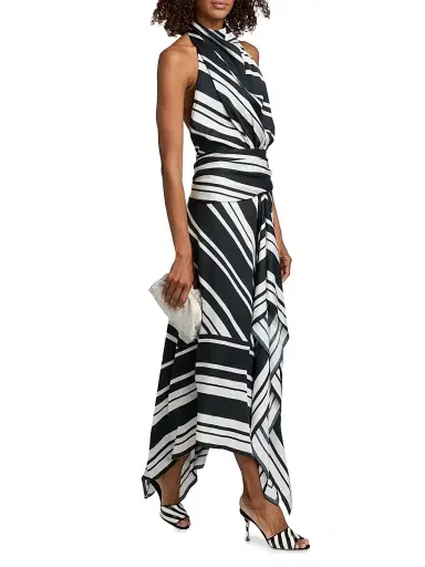 Brandon Maxwell Women's The Marin Striped Scarf Maxi Dress - Black White Stripe - Size 8 | Thumbnail 2 Brandon Maxwell Women's The Marin Striped Scarf Maxi Dress - Black White Stripe - Size 8 | Thumbnail 2