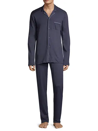Hanro Men's Basic Piped 2-Piece Long Pajama Set - Black Iris - Size Medium | Thumbnail 3 Hanro Men's Basic Piped 2-Piece Long Pajama Set - Black Iris - Size Medium | Thumbnail 3