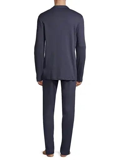 Hanro Men's Basic Piped 2-Piece Long Pajama Set - Black Iris - Size Medium | Thumbnail 5 Hanro Men's Basic Piped 2-Piece Long Pajama Set - Black Iris - Size Medium | Thumbnail 5