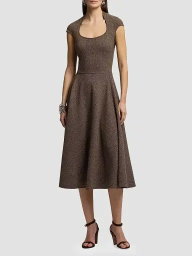 Ralph Lauren Collection Women's Maisey Broken-Twill Jersey Day Dress - Porcini Honey Multi - Size 8 | Thumbnail 2 Ralph Lauren Collection Women's Maisey Broken-Twill Jersey Day Dress - Porcini Honey Multi - Size 8 | Thumbnail 2