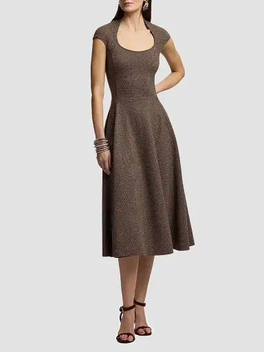 Ralph Lauren Collection Women's Maisey Broken-Twill Jersey Day Dress - Porcini Honey Multi - Size 8 | Thumbnail 3 Ralph Lauren Collection Women's Maisey Broken-Twill Jersey Day Dress - Porcini Honey Multi - Size 8 | Thumbnail 3