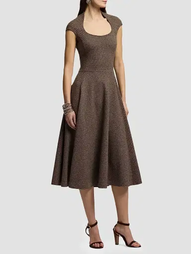 Ralph Lauren Collection Women's Maisey Broken-Twill Jersey Day Dress - Porcini Honey Multi - Size 8 | Thumbnail 4 Ralph Lauren Collection Women's Maisey Broken-Twill Jersey Day Dress - Porcini Honey Multi - Size 8 | Thumbnail 4