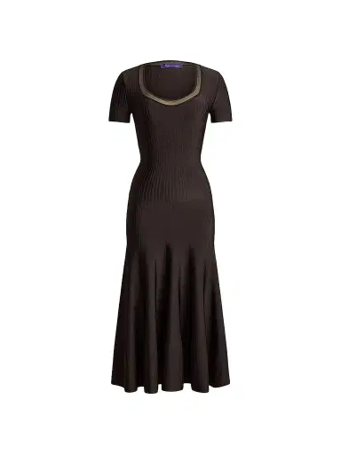 Ralph Lauren Collection Women's Gwenn Sheer-Trim Sweater Day Dress | Thumbnail 1 Ralph Lauren Collection Women's Gwenn Sheer-Trim Sweater Day Dress | Thumbnail 1