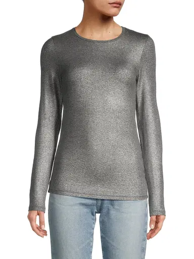 Majestic Filatures Women's Soft Touch Metallic Crewneck Top - Anthracite | Thumbnail 3 Majestic Filatures Women's Soft Touch Metallic Crewneck Top - Anthracite | Thumbnail 3