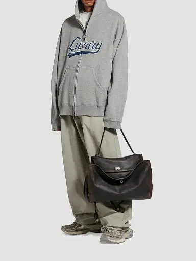 Balenciaga Men's Luxury Script Oversized Zip-Up Hoodie - Dark Heather Grey Blue | Thumbnail 2 Balenciaga Men's Luxury Script Oversized Zip-Up Hoodie - Dark Heather Grey Blue | Thumbnail 2
