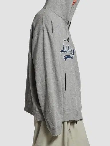 Balenciaga Men's Luxury Script Oversized Zip-Up Hoodie - Dark Heather Grey Blue | Thumbnail 5 Balenciaga Men's Luxury Script Oversized Zip-Up Hoodie - Dark Heather Grey Blue | Thumbnail 5