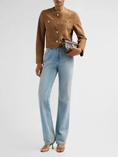ba & sh Women's Mella Suede Collarless Jacket - Terre | Thumbnail 2 ba & sh Women's Mella Suede Collarless Jacket - Terre | Thumbnail 2