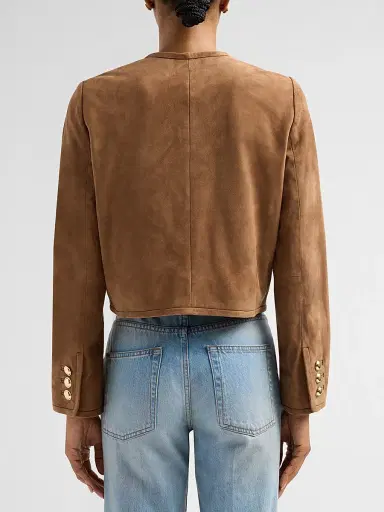 ba & sh Women's Mella Suede Collarless Jacket - Terre | Thumbnail 3 ba & sh Women's Mella Suede Collarless Jacket - Terre | Thumbnail 3
