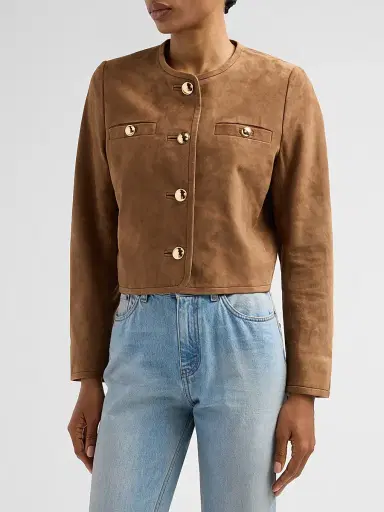 ba & sh Women's Mella Suede Collarless Jacket - Terre | Thumbnail 4 ba & sh Women's Mella Suede Collarless Jacket - Terre | Thumbnail 4