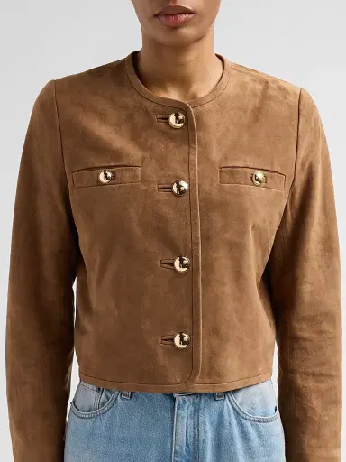 ba & sh Women's Mella Suede Collarless Jacket - Terre | Thumbnail 5 ba & sh Women's Mella Suede Collarless Jacket - Terre | Thumbnail 5