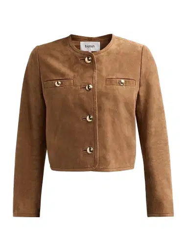 ba & sh Women's Mella Suede Collarless Jacket - Terre | Thumbnail 1 ba & sh Women's Mella Suede Collarless Jacket - Terre | Thumbnail 1