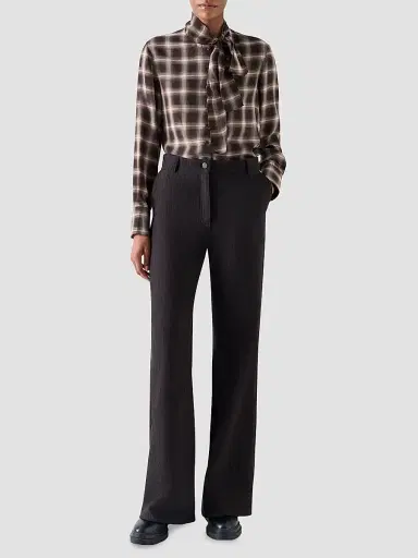 Akris punto Women's Plaid Bow Collar Blouse - Espresso Cashew - Size 16 | Thumbnail 2 Akris punto Women's Plaid Bow Collar Blouse - Espresso Cashew - Size 16 | Thumbnail 2