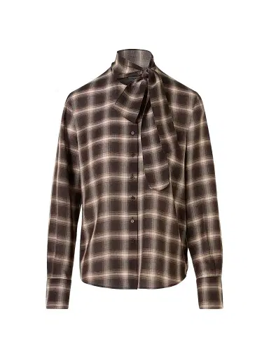 Akris punto Women's Plaid Bow Collar Blouse - Espresso Cashew - Size 16 | Thumbnail 1 Akris punto Women's Plaid Bow Collar Blouse - Espresso Cashew - Size 16 | Thumbnail 1
