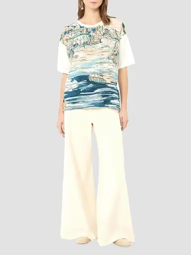 Weekend Max Mara Women's Jersey and Printed Silk T-Shirt - Light Blue | Thumbnail 2 Weekend Max Mara Women's Jersey and Printed Silk T-Shirt - Light Blue | Thumbnail 2