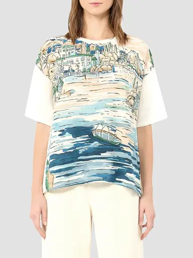 Weekend Max Mara Women's Jersey and Printed Silk T-Shirt - Light Blue | Thumbnail 3 Weekend Max Mara Women's Jersey and Printed Silk T-Shirt - Light Blue | Thumbnail 3