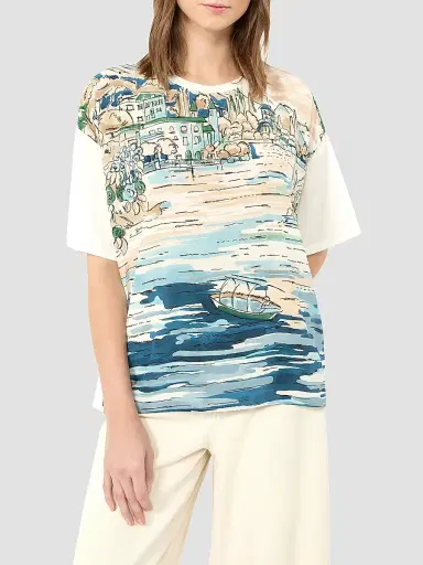 Weekend Max Mara Women's Jersey and Printed Silk T-Shirt - Light Blue | Thumbnail 5 Weekend Max Mara Women's Jersey and Printed Silk T-Shirt - Light Blue | Thumbnail 5