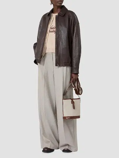 Weekend Max Mara Women's Nappa Leather Bomber Jacket - Dark Bown | Thumbnail 2 Weekend Max Mara Women's Nappa Leather Bomber Jacket - Dark Bown | Thumbnail 2