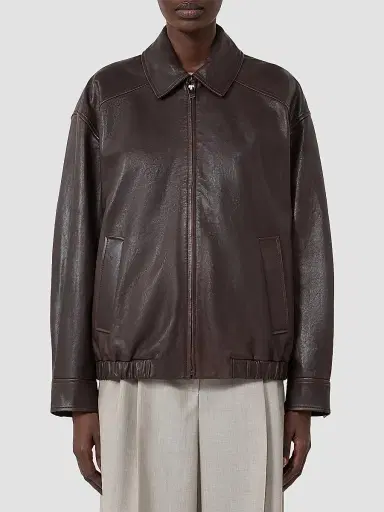 Weekend Max Mara Women's Nappa Leather Bomber Jacket - Dark Bown | Thumbnail 3 Weekend Max Mara Women's Nappa Leather Bomber Jacket - Dark Bown | Thumbnail 3