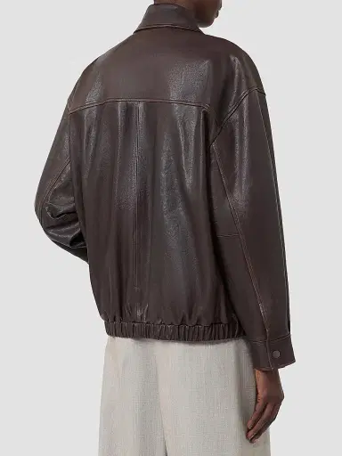 Weekend Max Mara Women's Nappa Leather Bomber Jacket - Dark Bown | Thumbnail 4 Weekend Max Mara Women's Nappa Leather Bomber Jacket - Dark Bown | Thumbnail 4