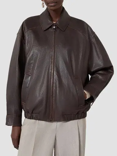 Weekend Max Mara Women's Nappa Leather Bomber Jacket - Dark Bown | Thumbnail 5 Weekend Max Mara Women's Nappa Leather Bomber Jacket - Dark Bown | Thumbnail 5